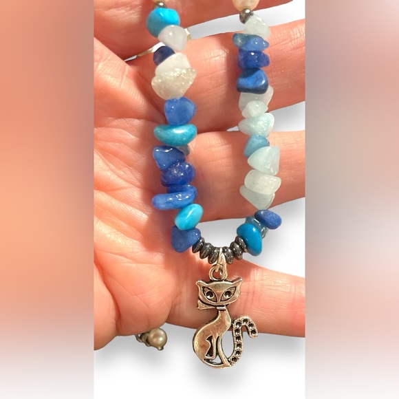 swarovski pearls beads and quartzite aqua mix chips stone choker necklace - Picture 4 of 8